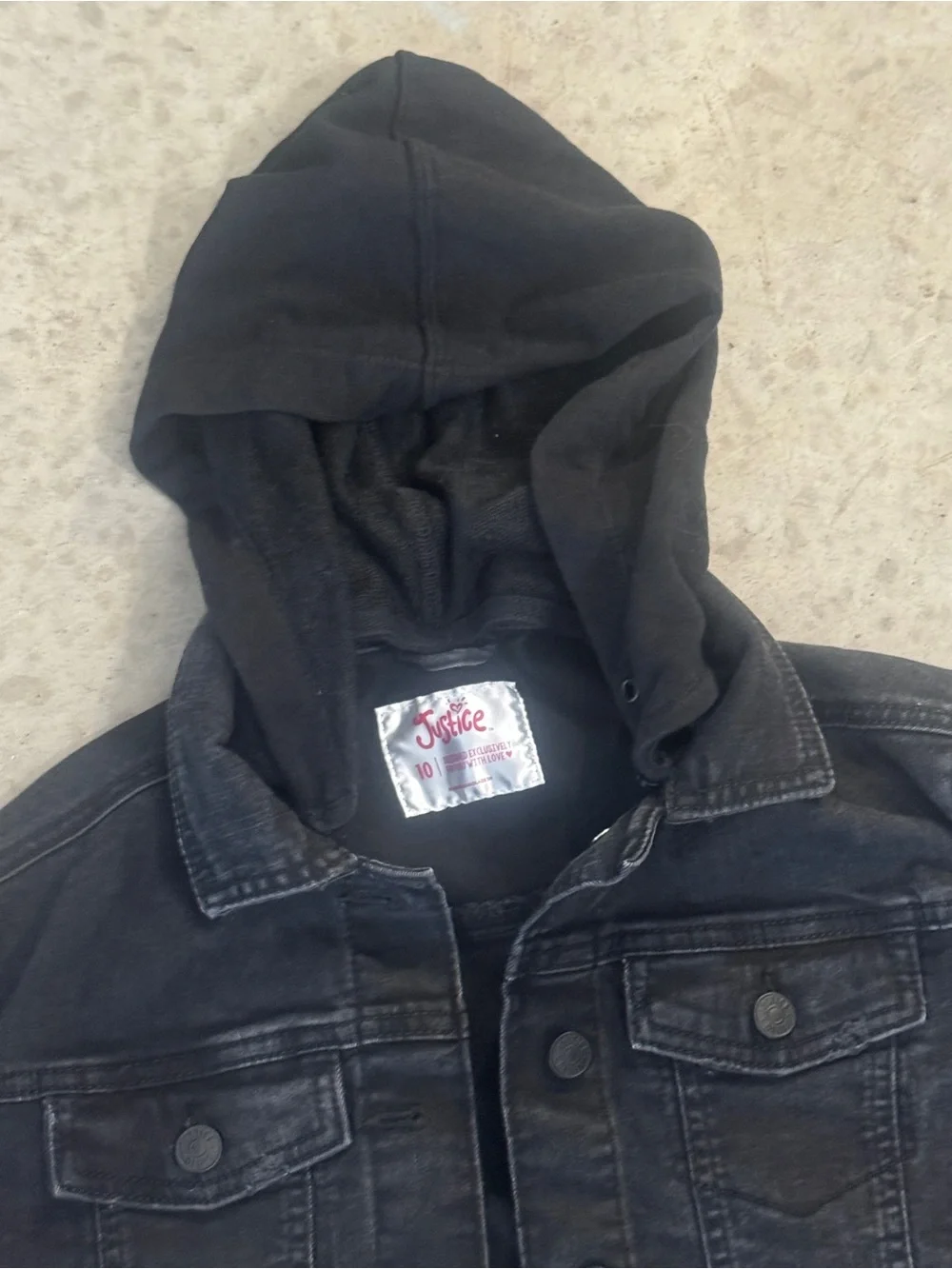 Justice Black Hooded Denim Jacket for Kids